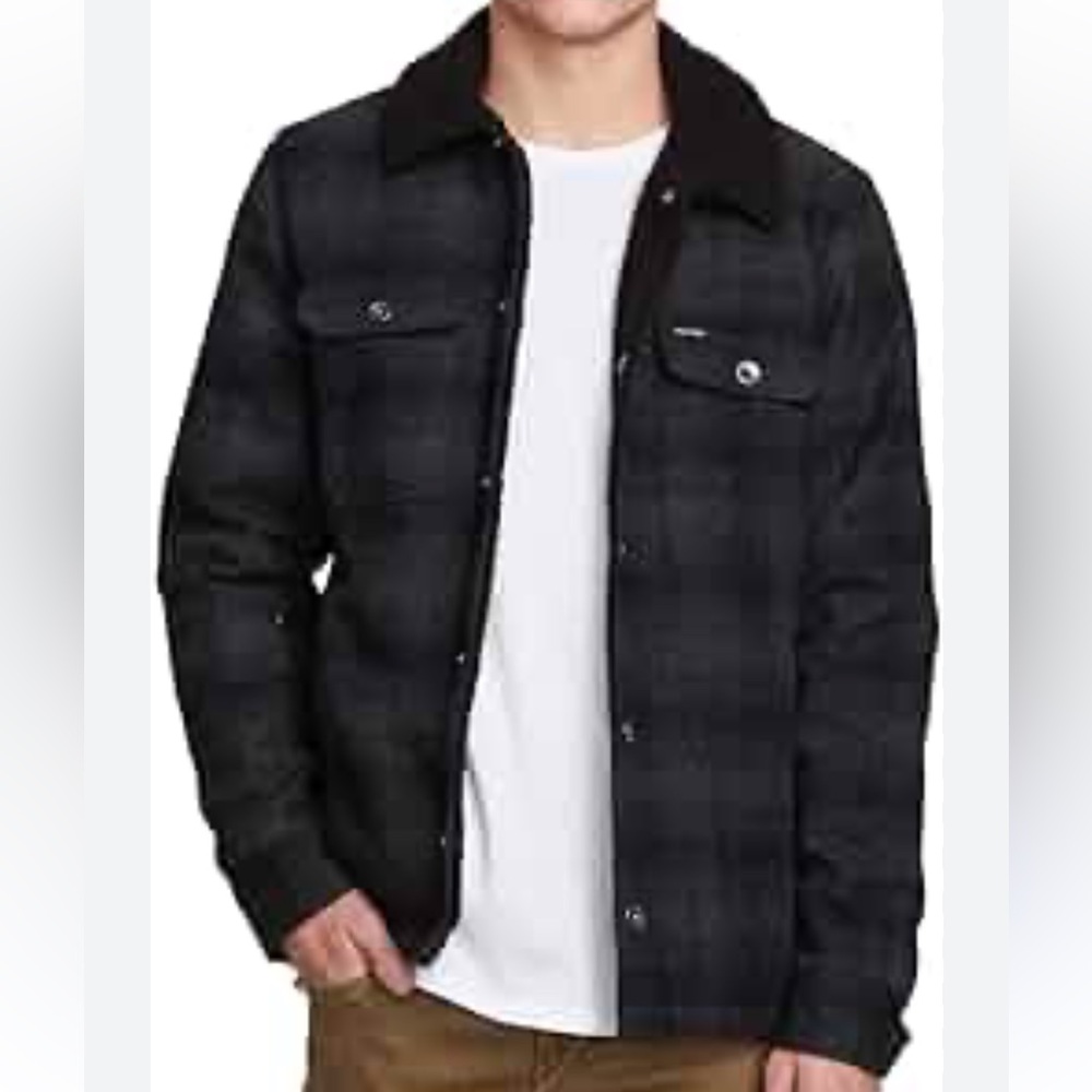 Volcom Men’s Keaton Jacket Plaid Fleece Lined Sz M Black Gray Wool Blend